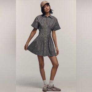 The Tobie Mini Shirt Dress Black and White Stripe by Exquise Size L